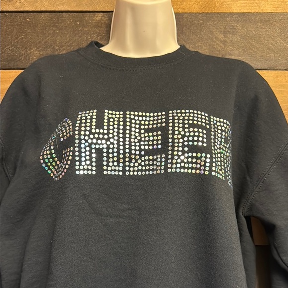 Gildan Black Cheer Rhinestone Sweatshirt NWOT - Picture 2 of 14